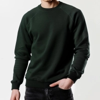 Mand i morkegroen sweatshirt med haanden i lommen